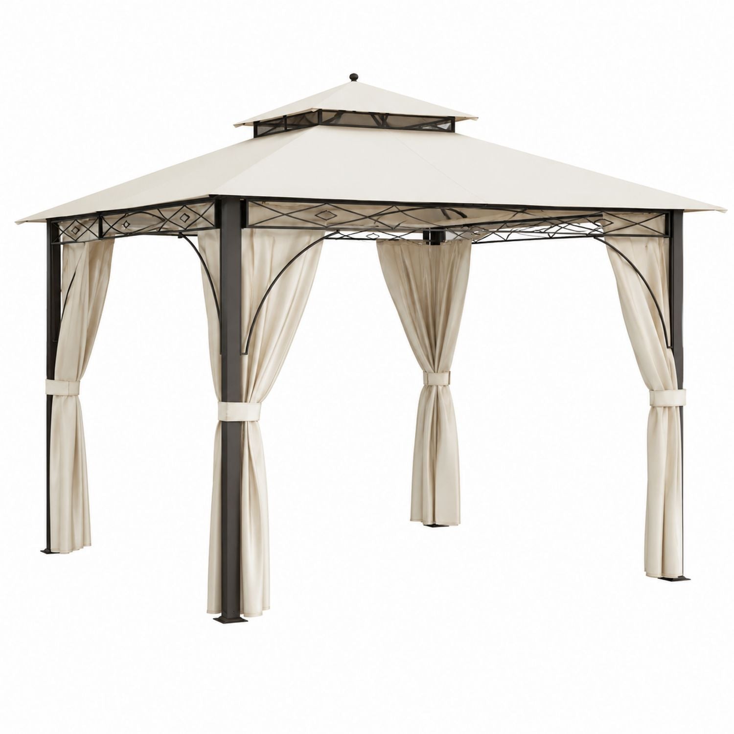 Outdoor Steel Frame Gazebo with Polyester Canopy and Curtains 300cm x 300cm