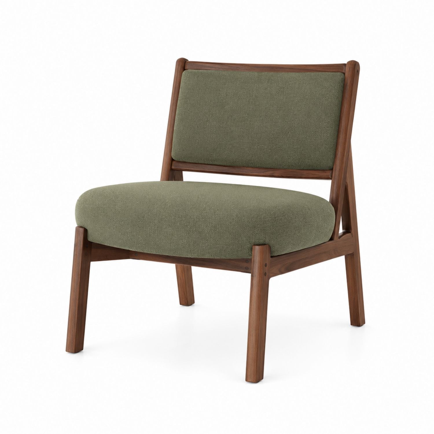 Wooden Lounge Chair with Polyester Upholstery in Olive Green