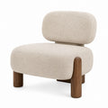 Beige Fabric Lounge Chair with Walnut Legs