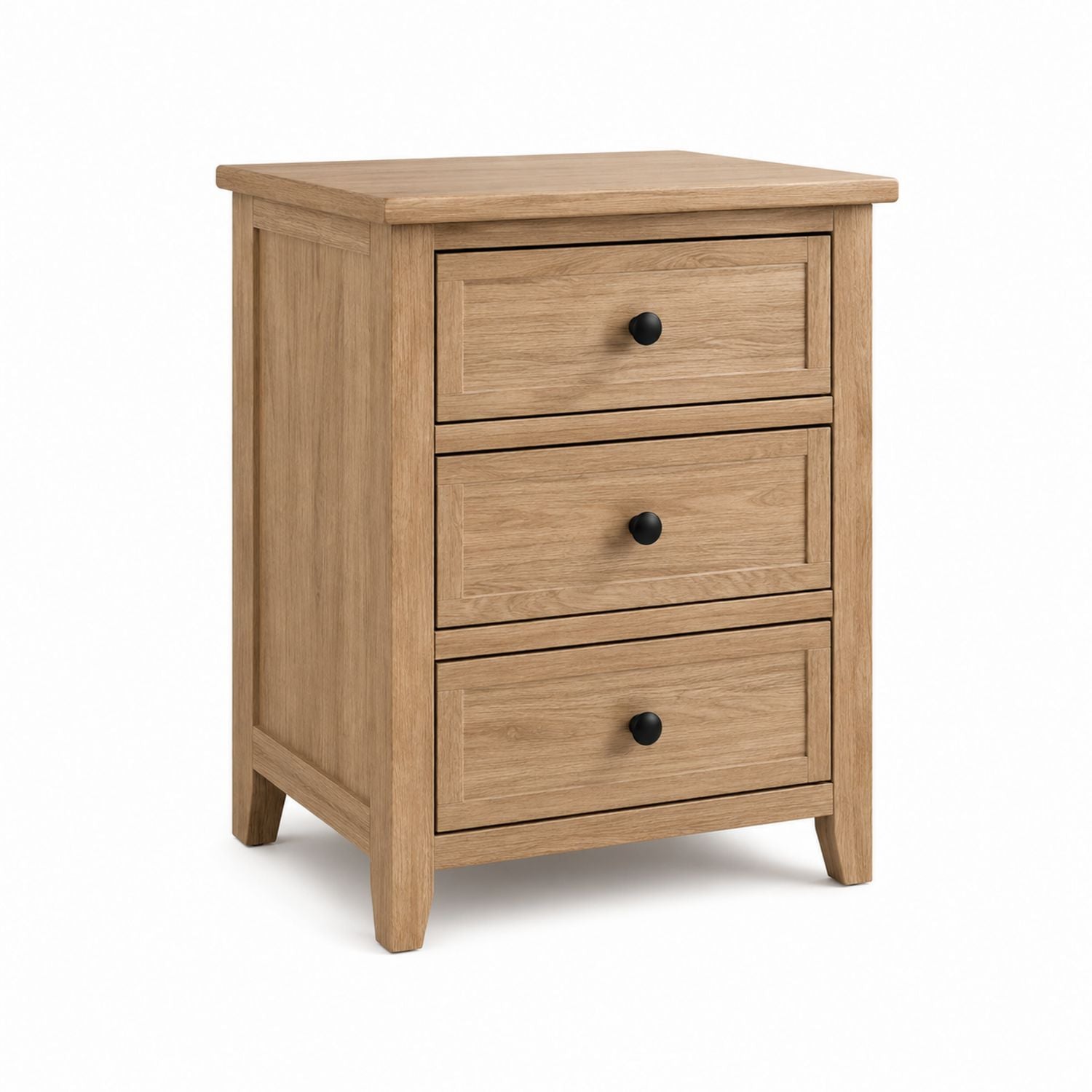 Oak Wood Nightstand 3-Drawer Natural Finish