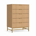 5-Drawer Oak Veneer Dresser with Stainless Steel Base
