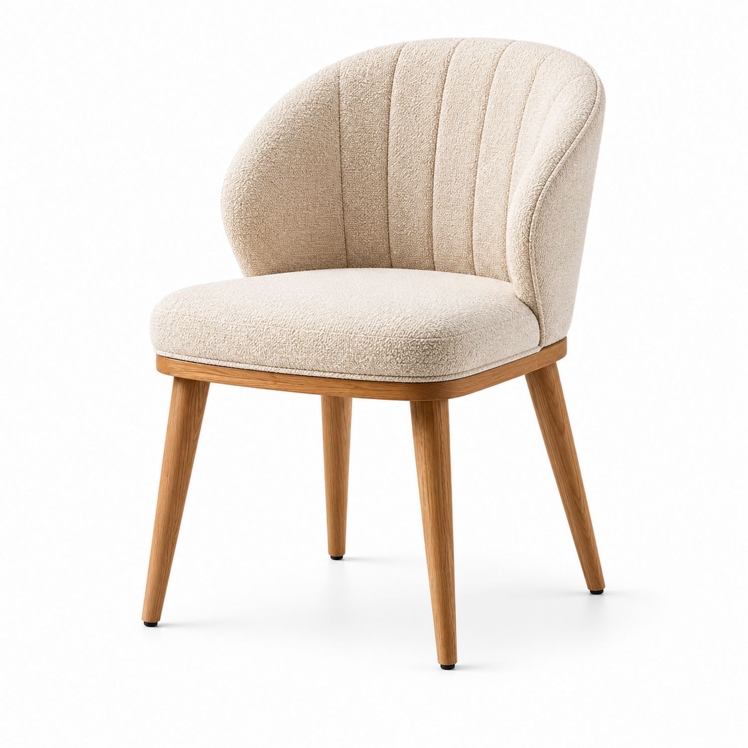 Chaise rembourrée beige avec pieds en bois de chêne
