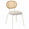 Rattan Back Dining Chair with Fabric Seat and Metal Legs
