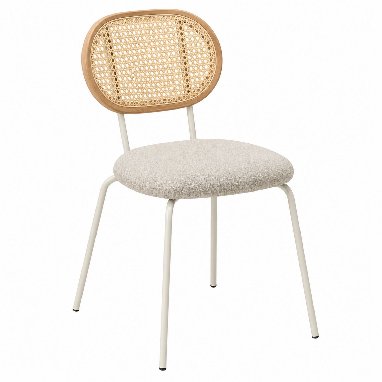 Rattan Back Dining Chair with Fabric Seat and Metal Legs