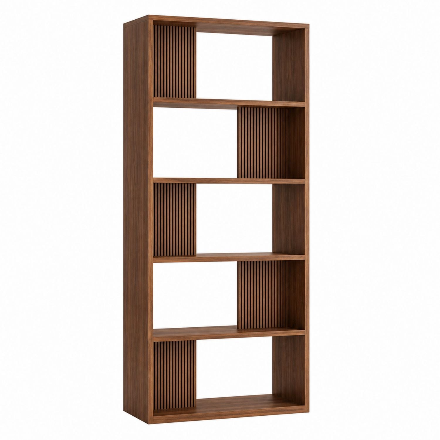 Walnut Wood Bookcase with Vertical Slats