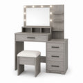 Gray MDF Wood Vanity Set with Stool and LED Mirror