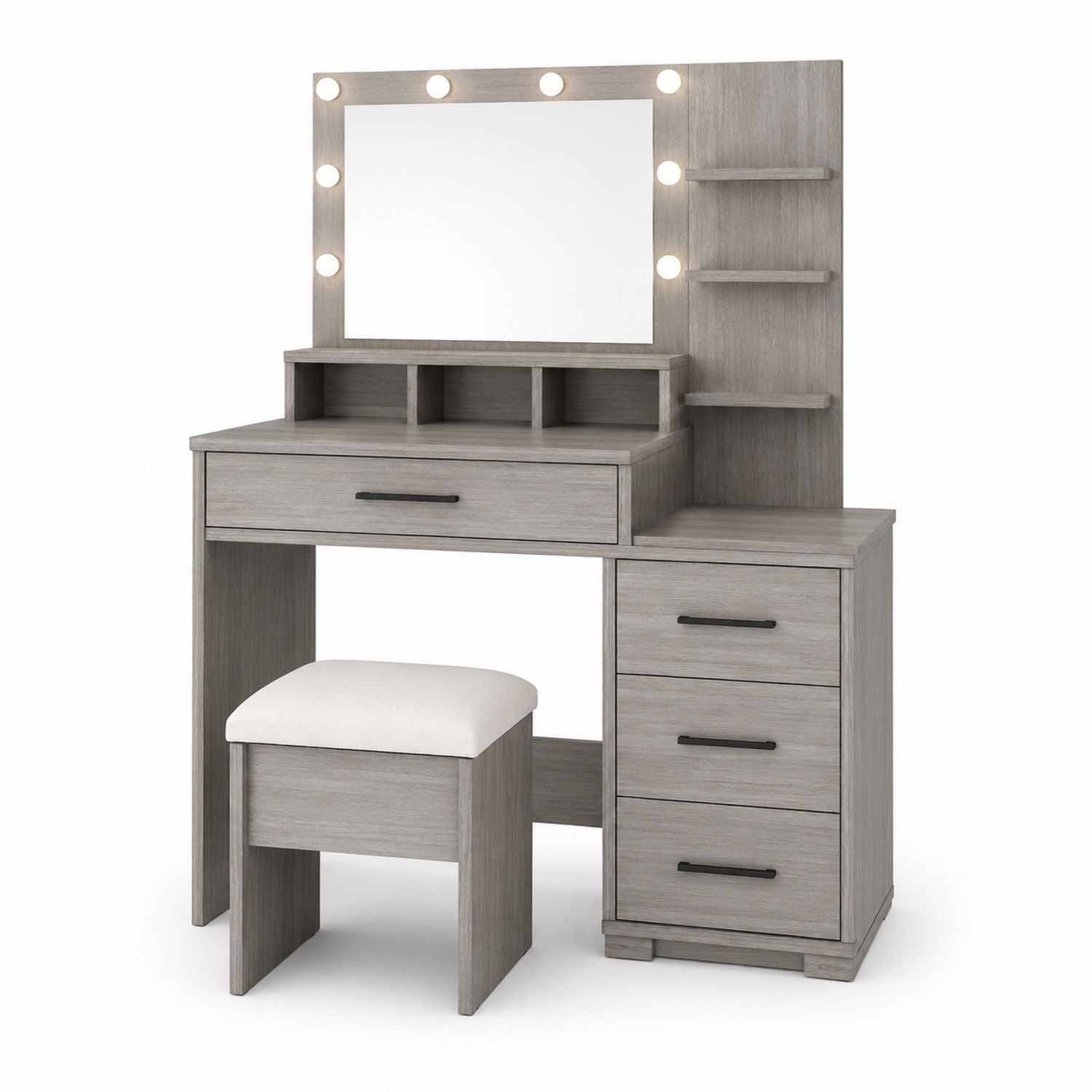 Gray MDF Wood Vanity Set with Stool and LED Mirror
