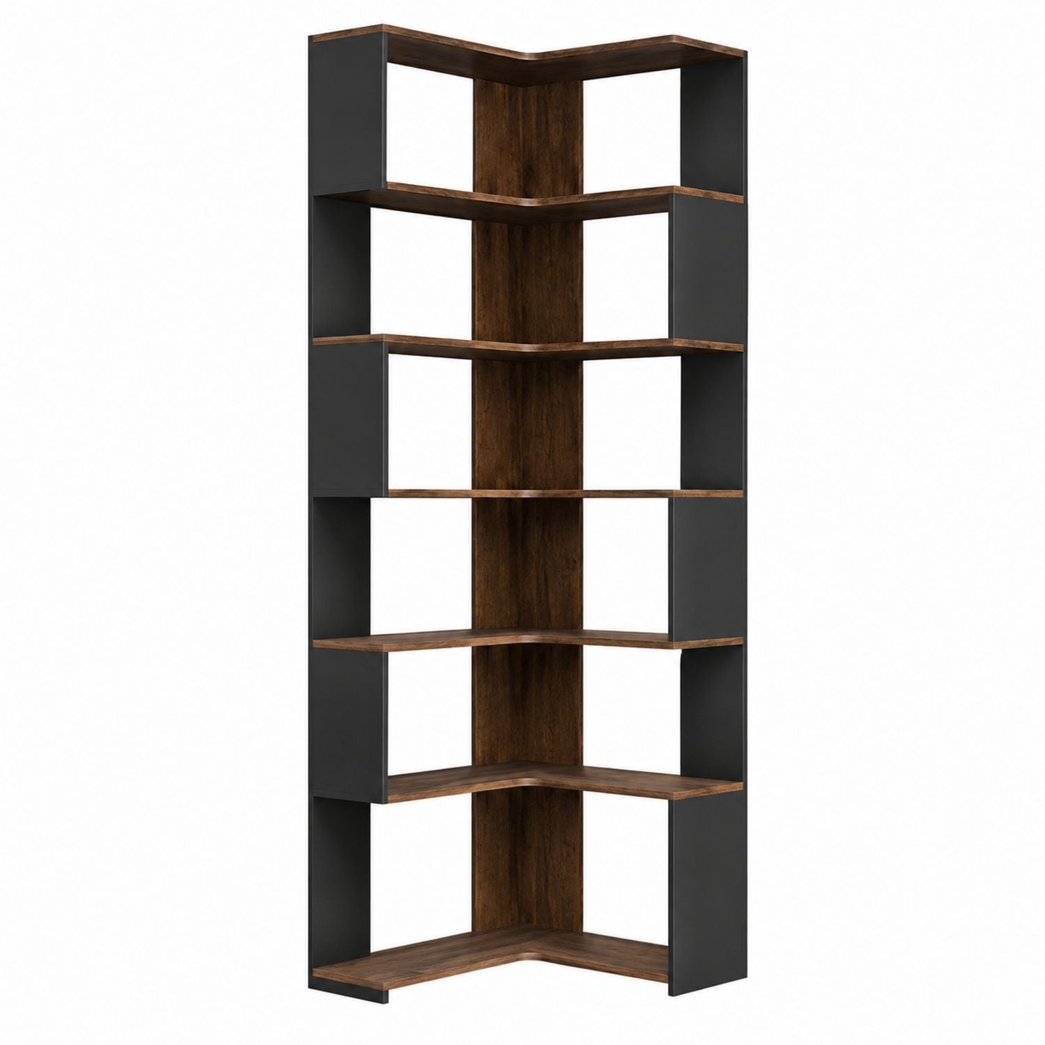 Corner Bookshelf MDF and Steel Black and Brown 5 Shelves 180x32x32 cm