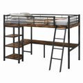 Metal and Wood Loft Bed with Ladder and Desk Brown/Black