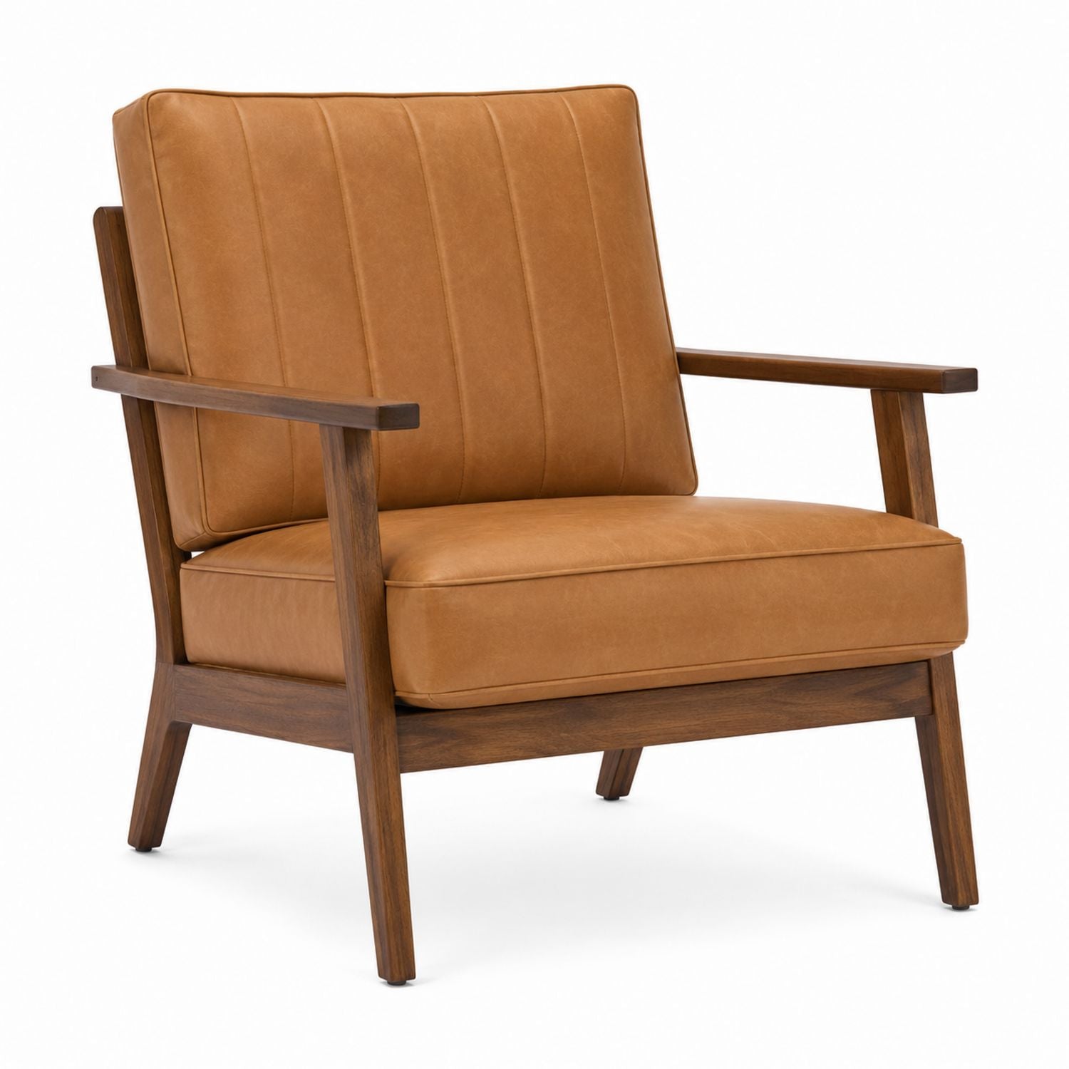 Leather Armchair Wood Frame Brown