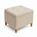 Square Corduroy Ottoman with Storage Beige 60cm