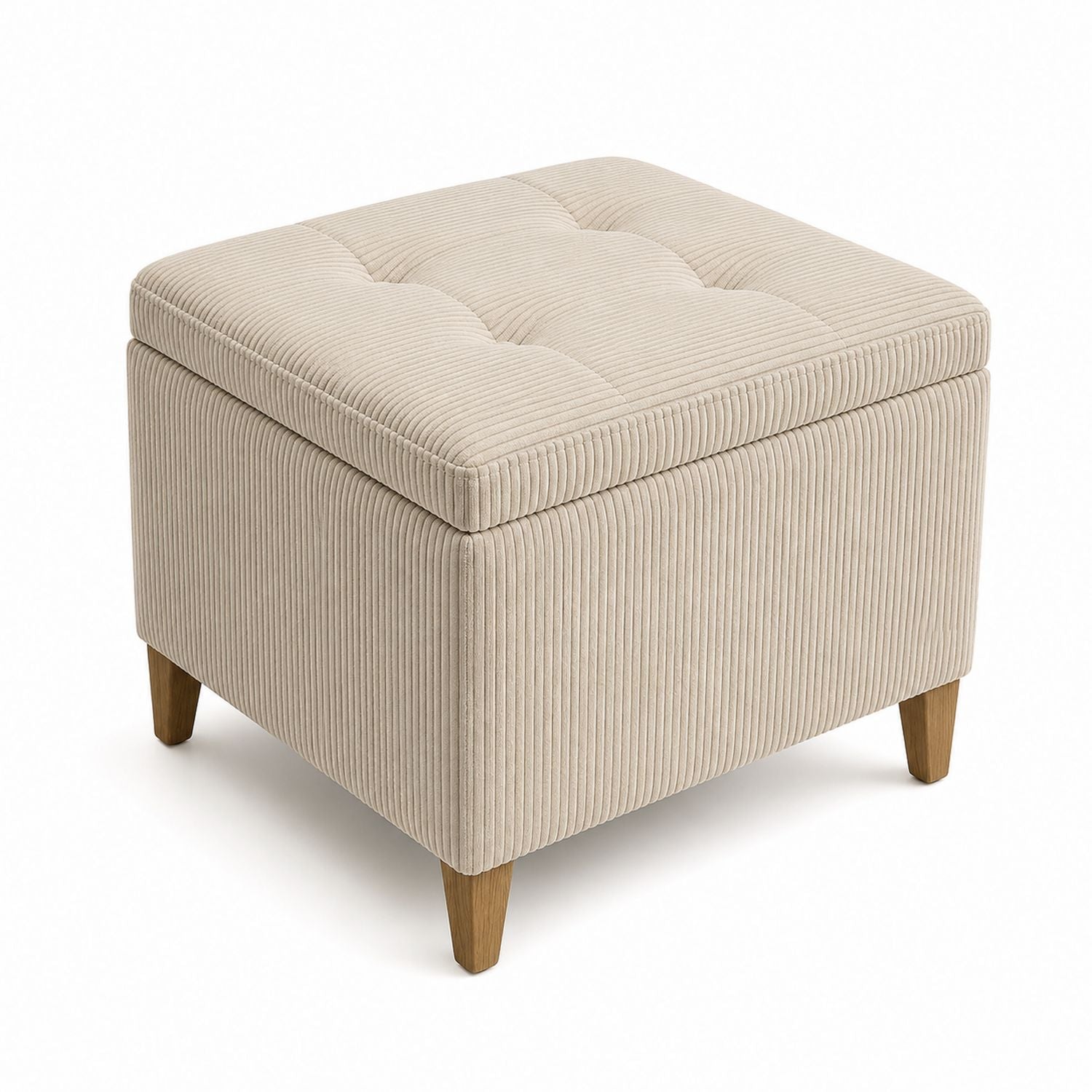 Square Corduroy Ottoman with Storage Beige 60cm