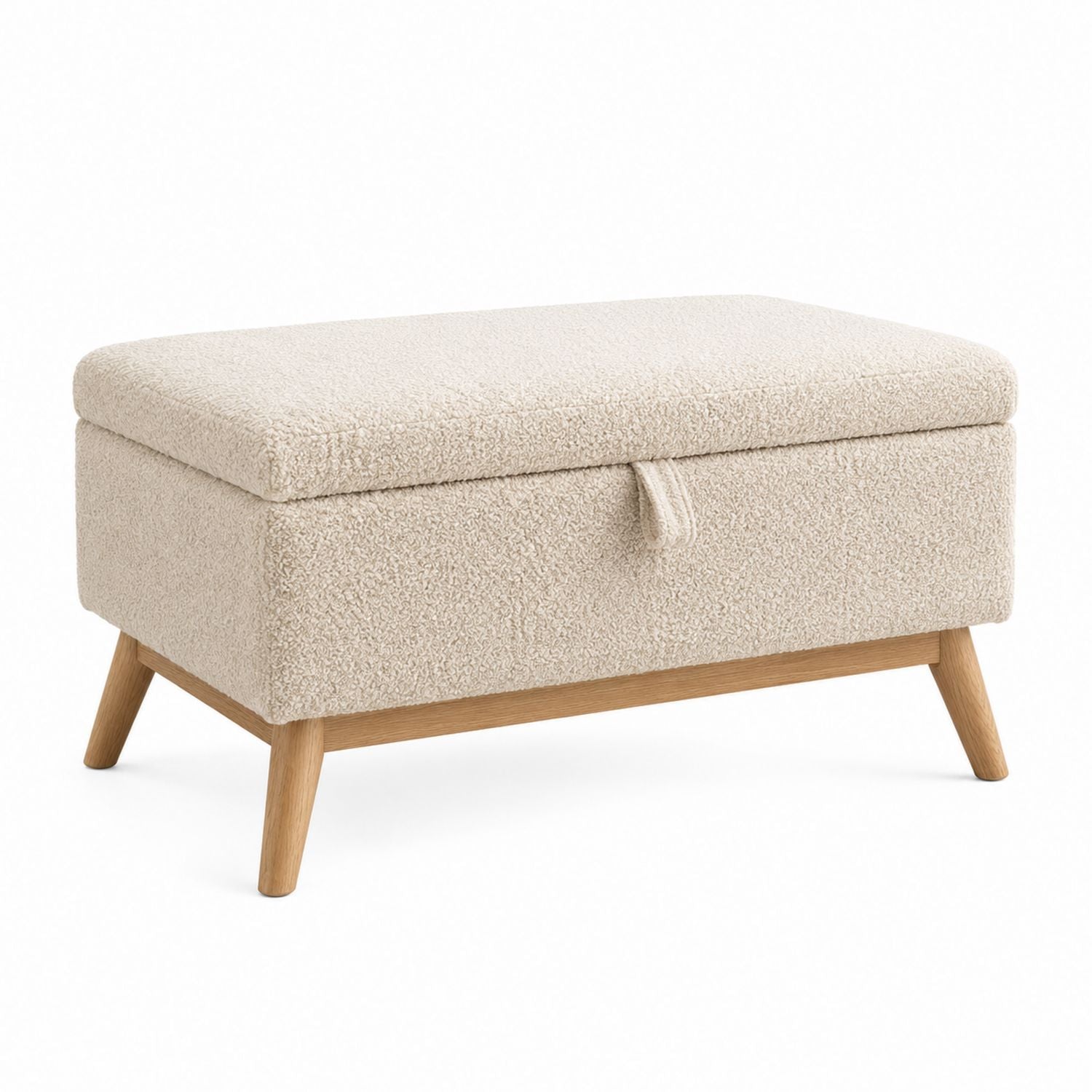 Beige Sherpa Fabric Storage Bench with Solid Wood Legs