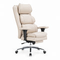 Executive Office Chair PU Leather Beige with Adjustable Recline and Lumbar Support