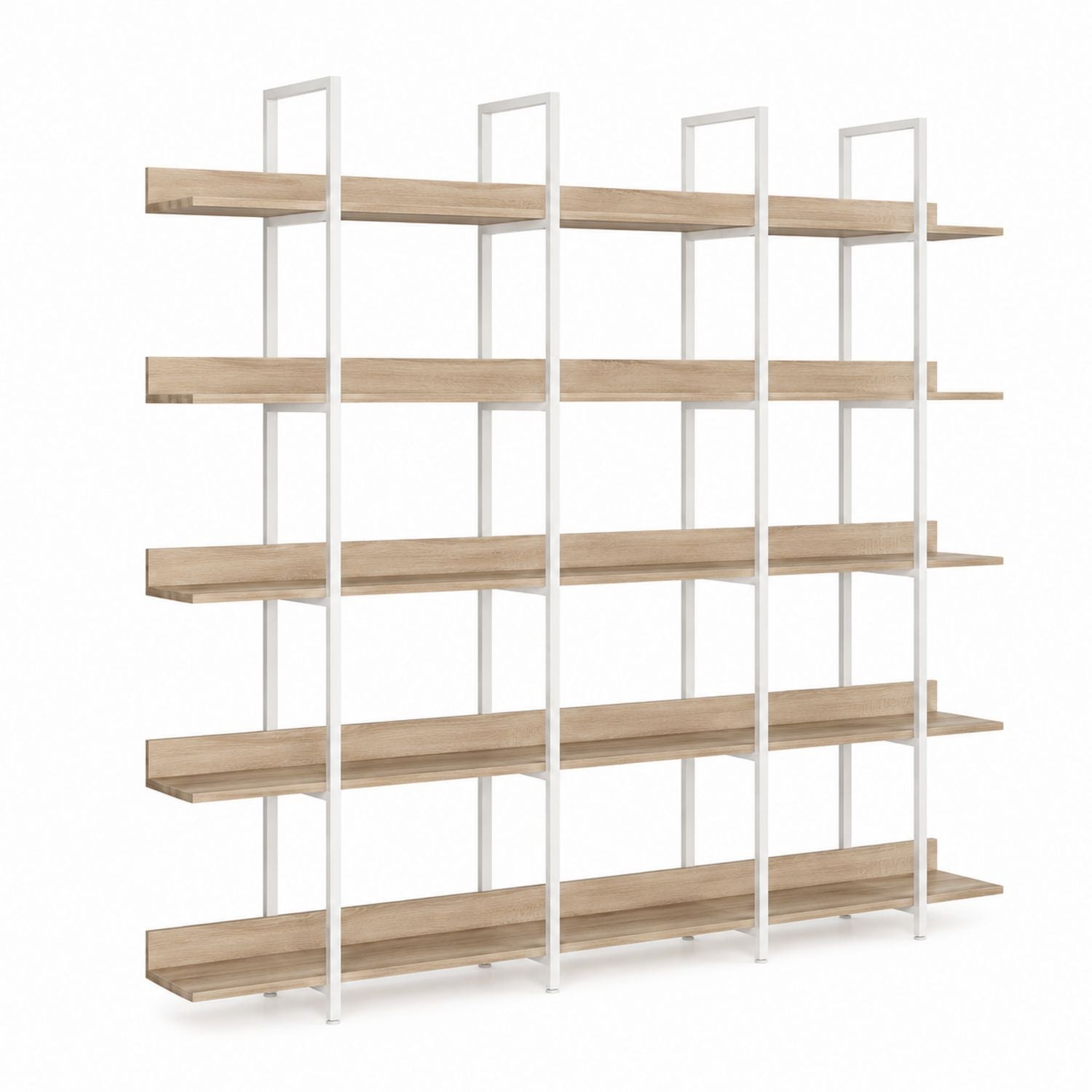 5-Tier Wood and Metal Shelf Unit with White Frame