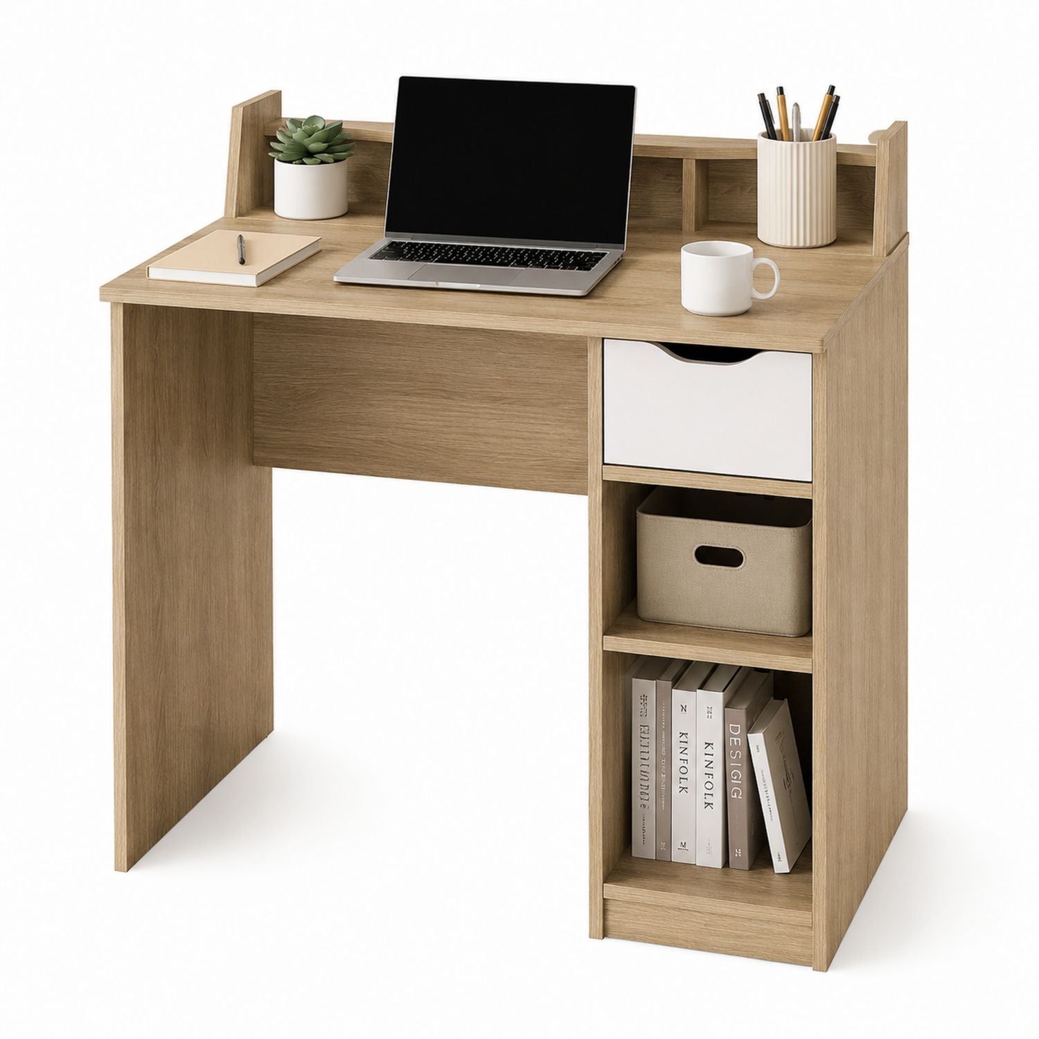 Wooden Desk with Storage Shelves Natural Oak 120x60x75 cm
