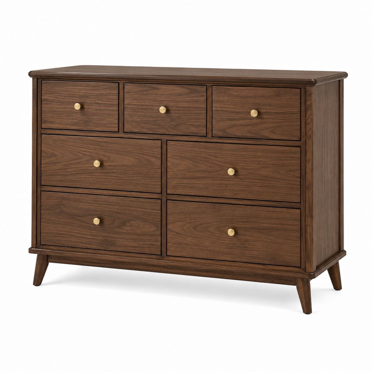 Solid Wood and MDF Dresser with 7 Drawers in Brown