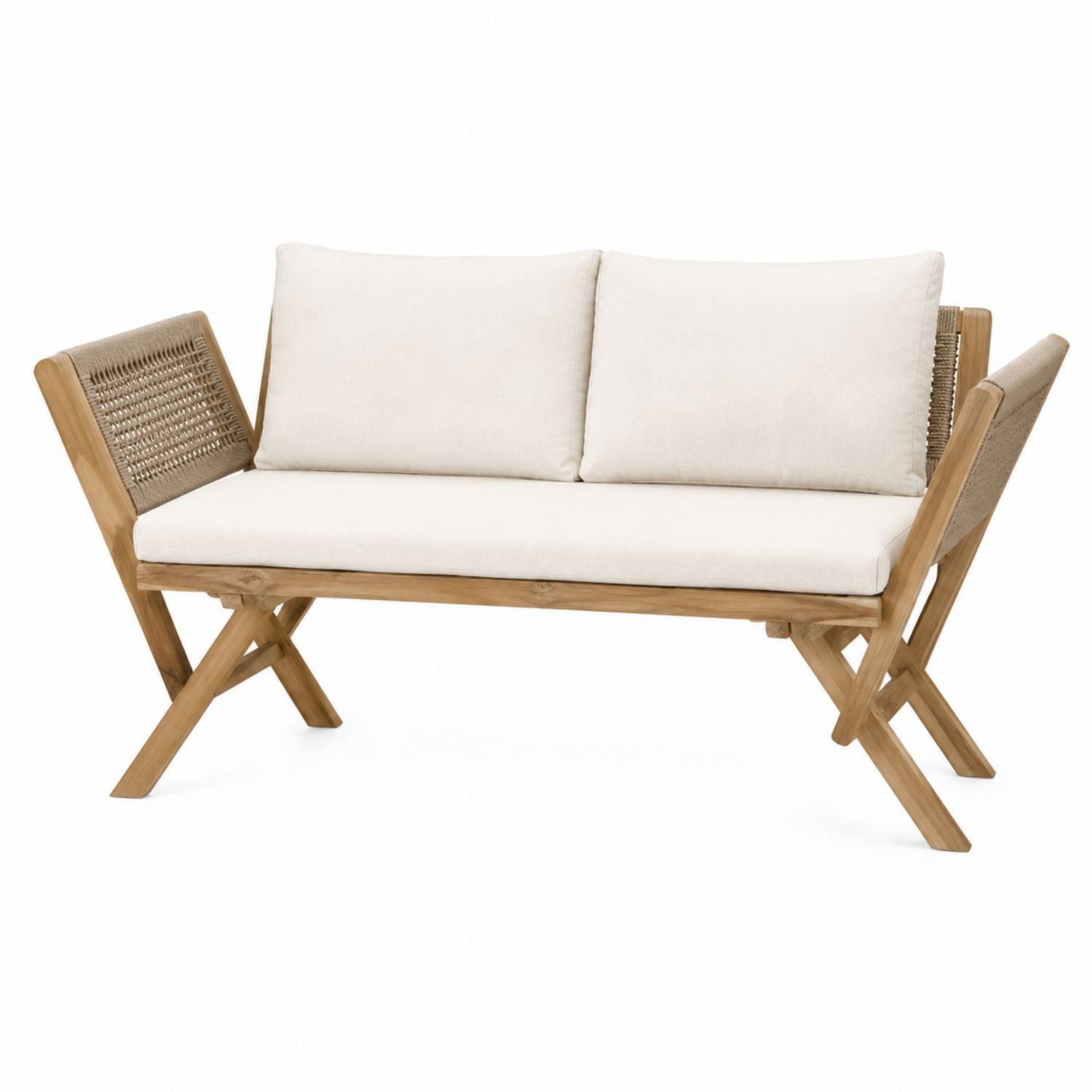 Teak Outdoor Bench with Polyester Cushions