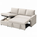 3-Seater Fabric Convertible Sofa Bed with Chaise and Storage Beige