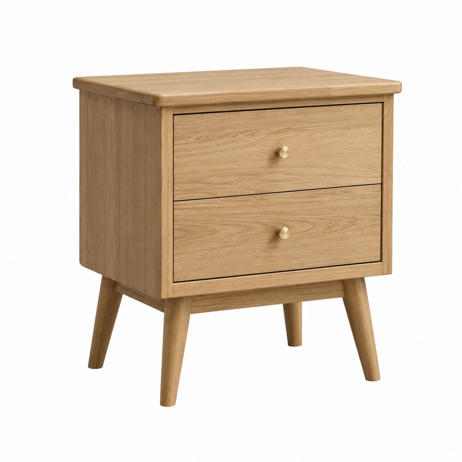Solid Oak Wood Nightstand with Two Drawers