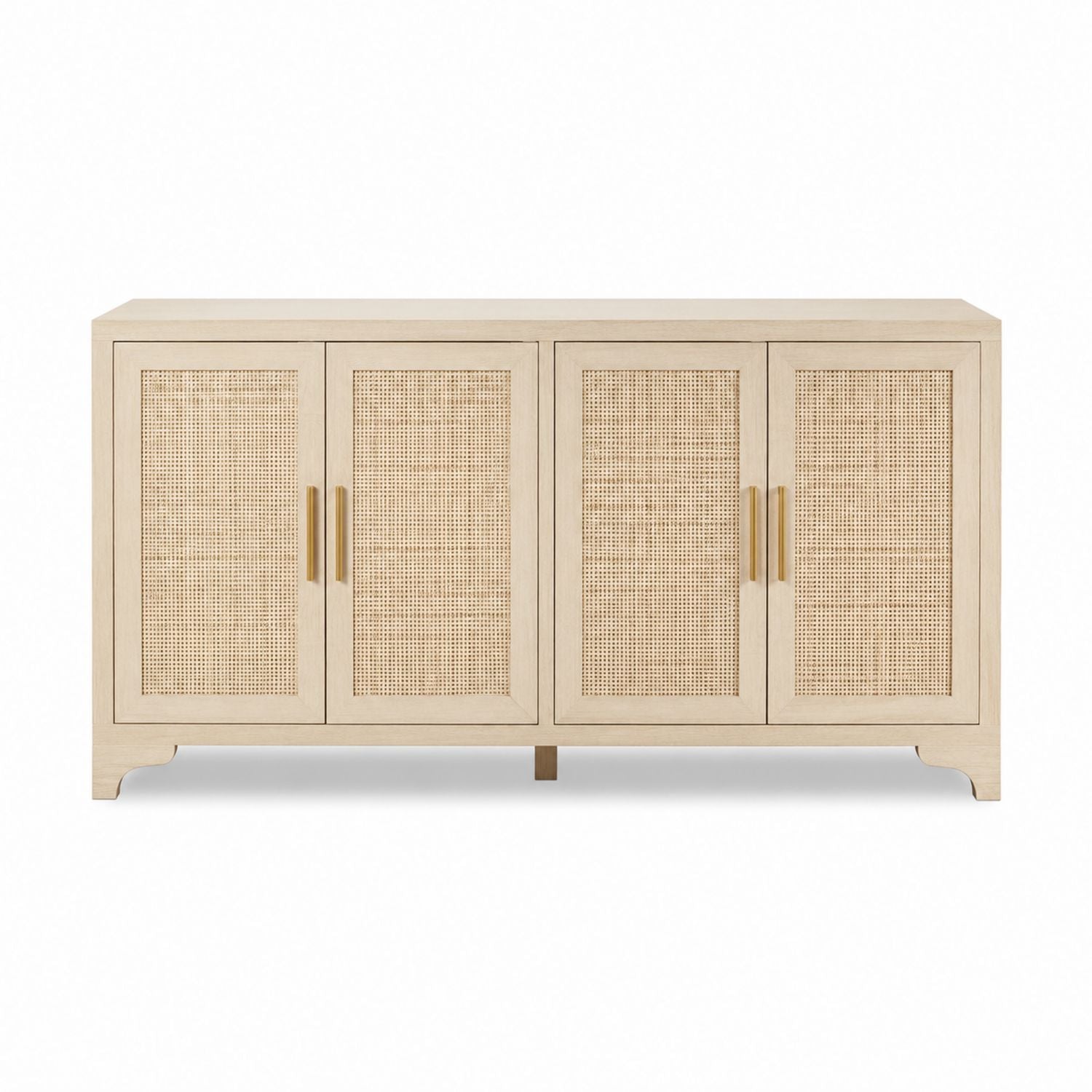 Solid Wood Sideboard with Rattan Doors Beige 150cm x 45cm x 85cm