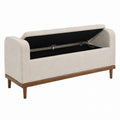 Fabric Upholstery Storage Bench with Wood Legs Beige 140cm