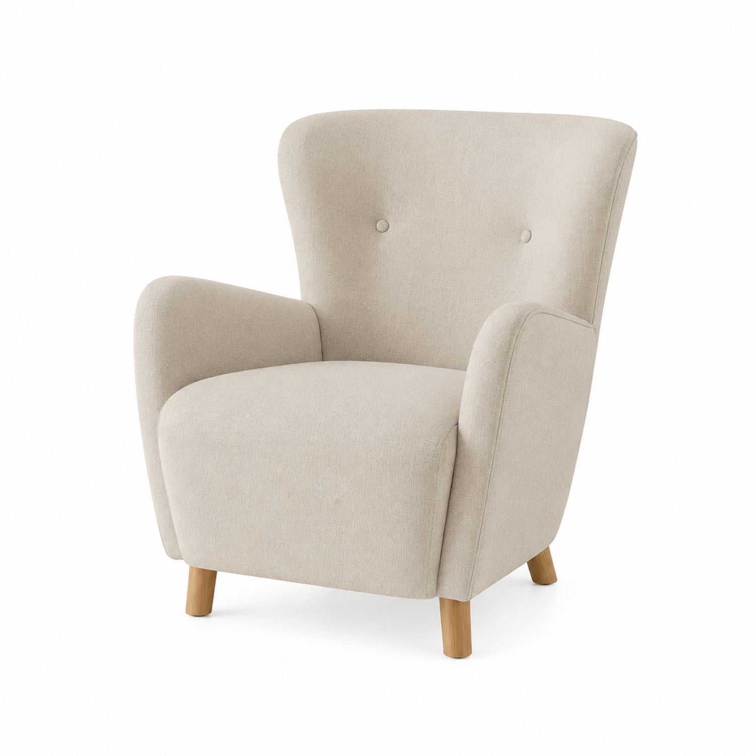 Fauteuil en lin beige avec pieds en bois massif