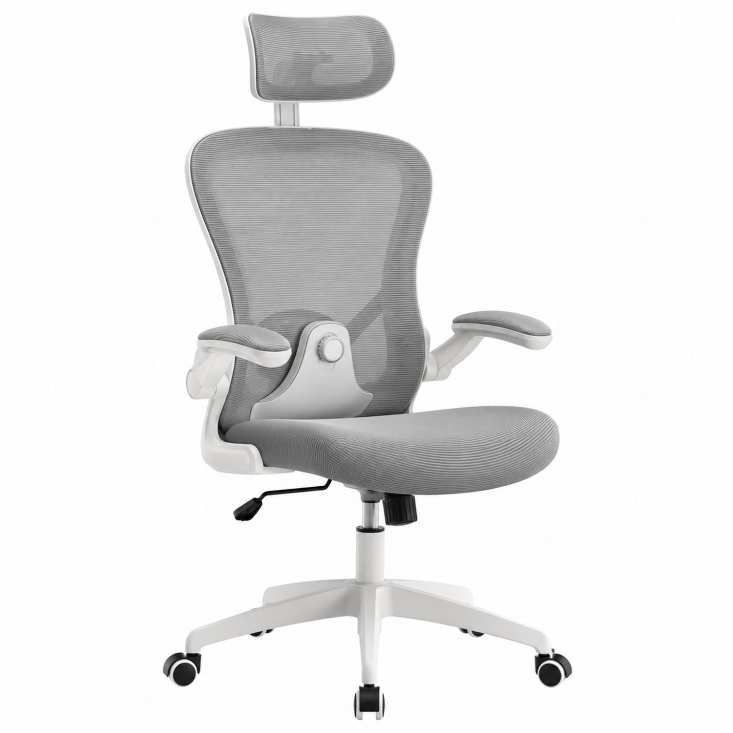 Mesh Office Chair with Adjustable Headrest and Armrests, Gray/White