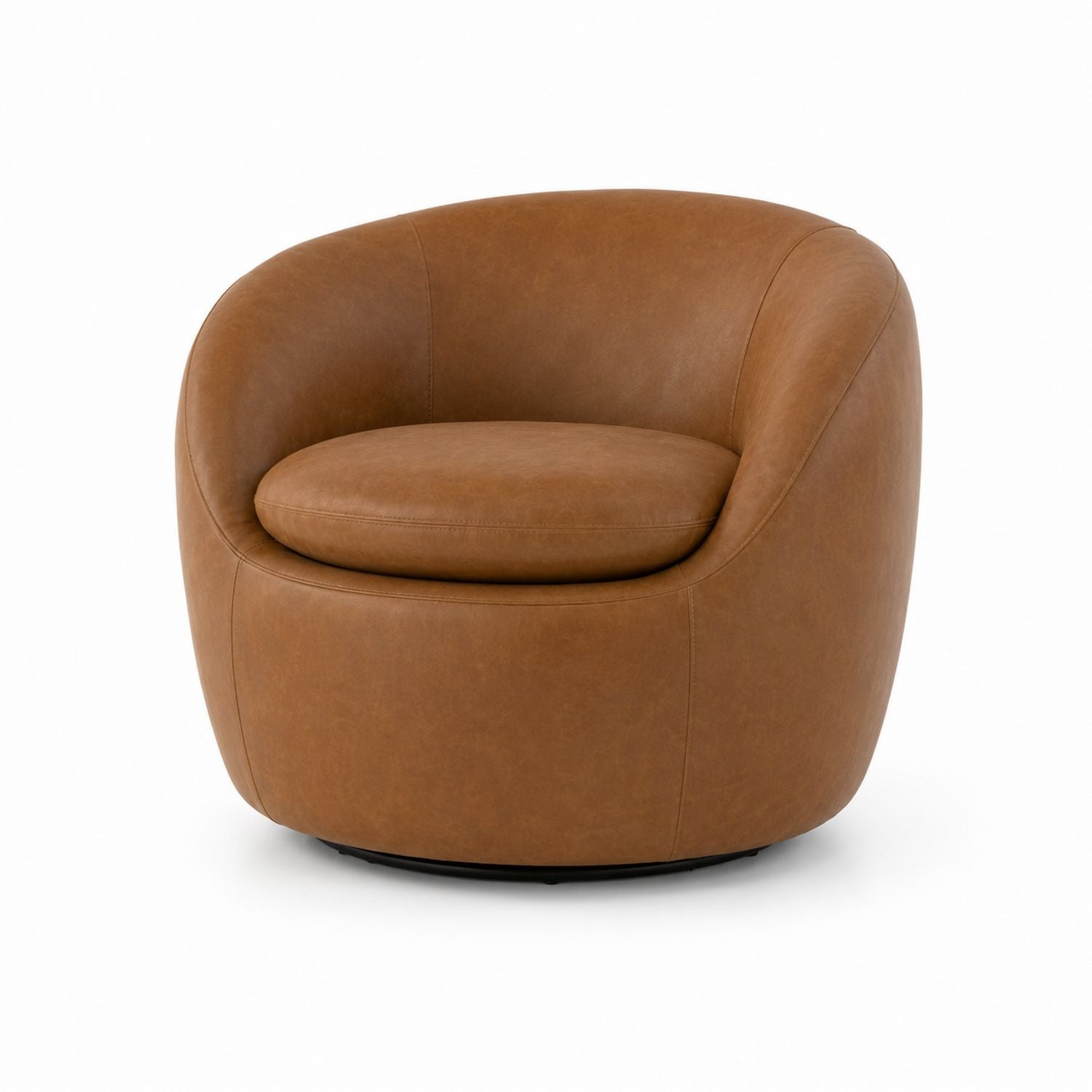 Brown Leather Swivel Chair with Round Shape 75cm Height
