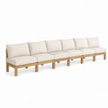 Outdoor Modular Sofa Set Acacia Wood Frame Beige Cushions 320cm