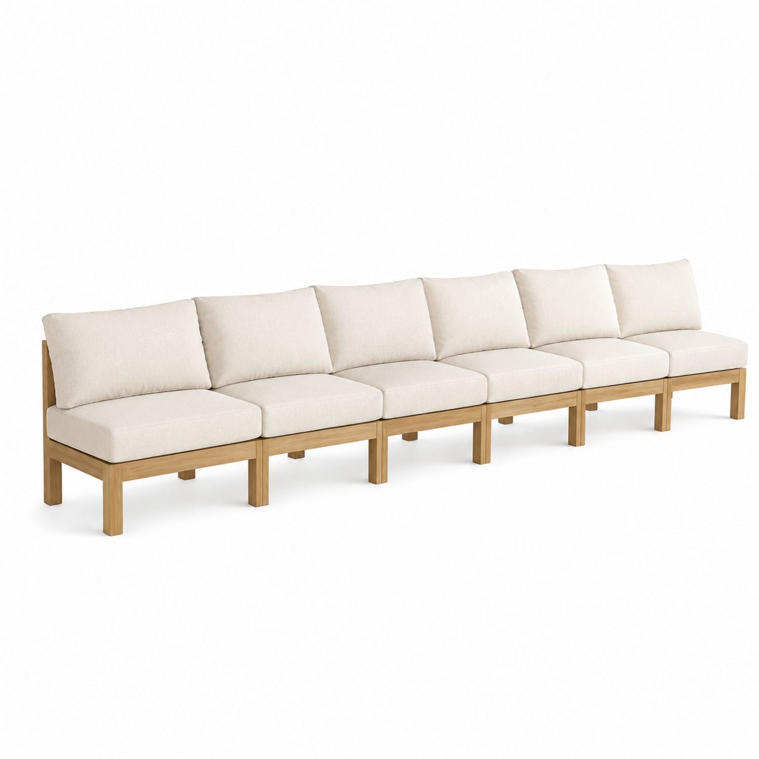 Outdoor Modular Sofa Set Acacia Wood Frame Beige Cushions 320cm