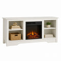 White MDF Electric Fireplace TV Stand with Shelves