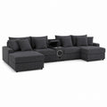 Modern Sectional Sofa Set Corduroy Fabric Dark Gray L-Shaped 300cm x 200cm x 90cm