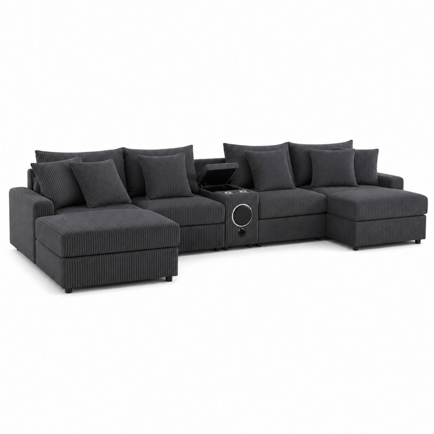 Modern Sectional Sofa Set Corduroy Fabric Dark Gray L-Shaped 300cm x 200cm x 90cm