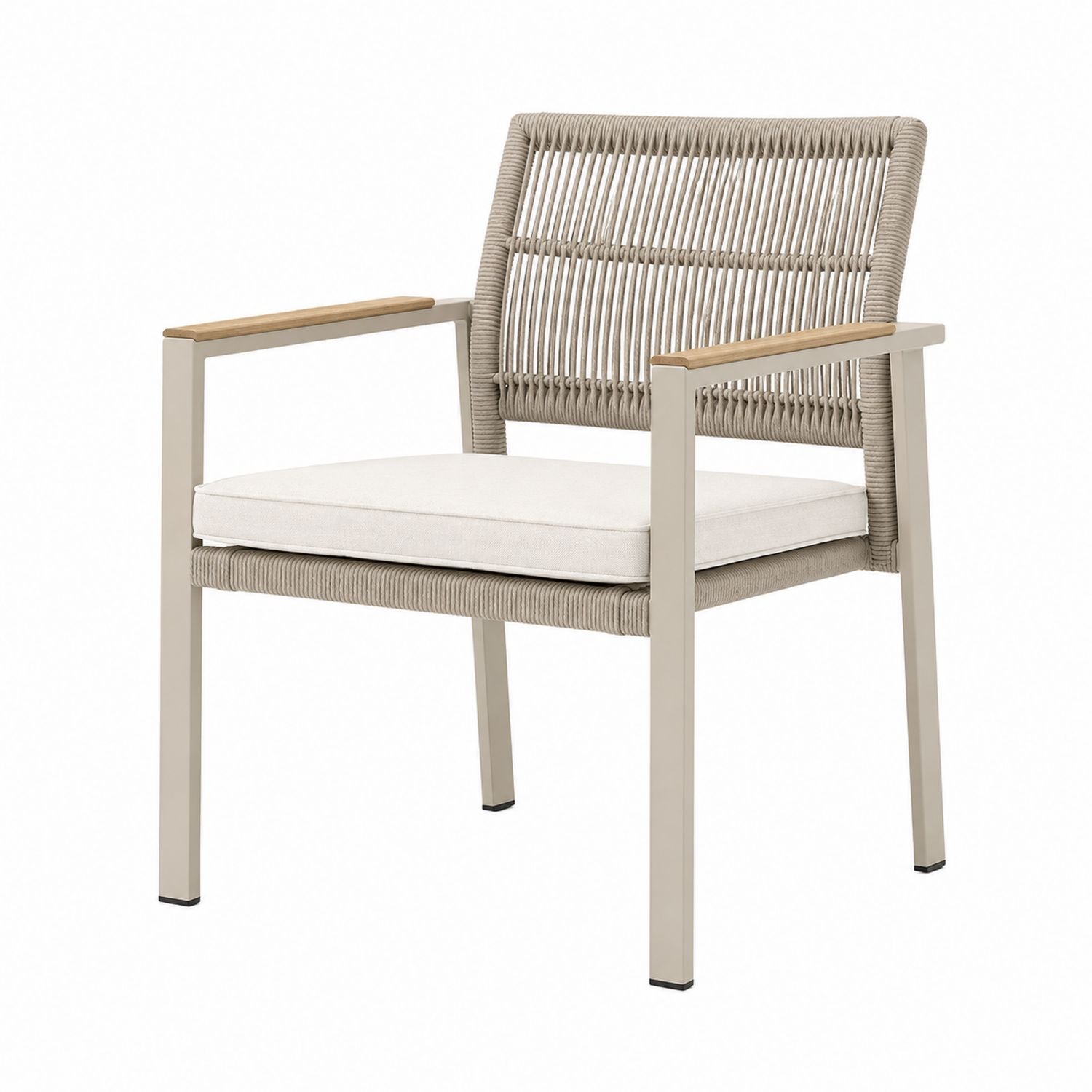 Outdoor Armchair with Aluminum Frame and Woven Rope Seat in Beige