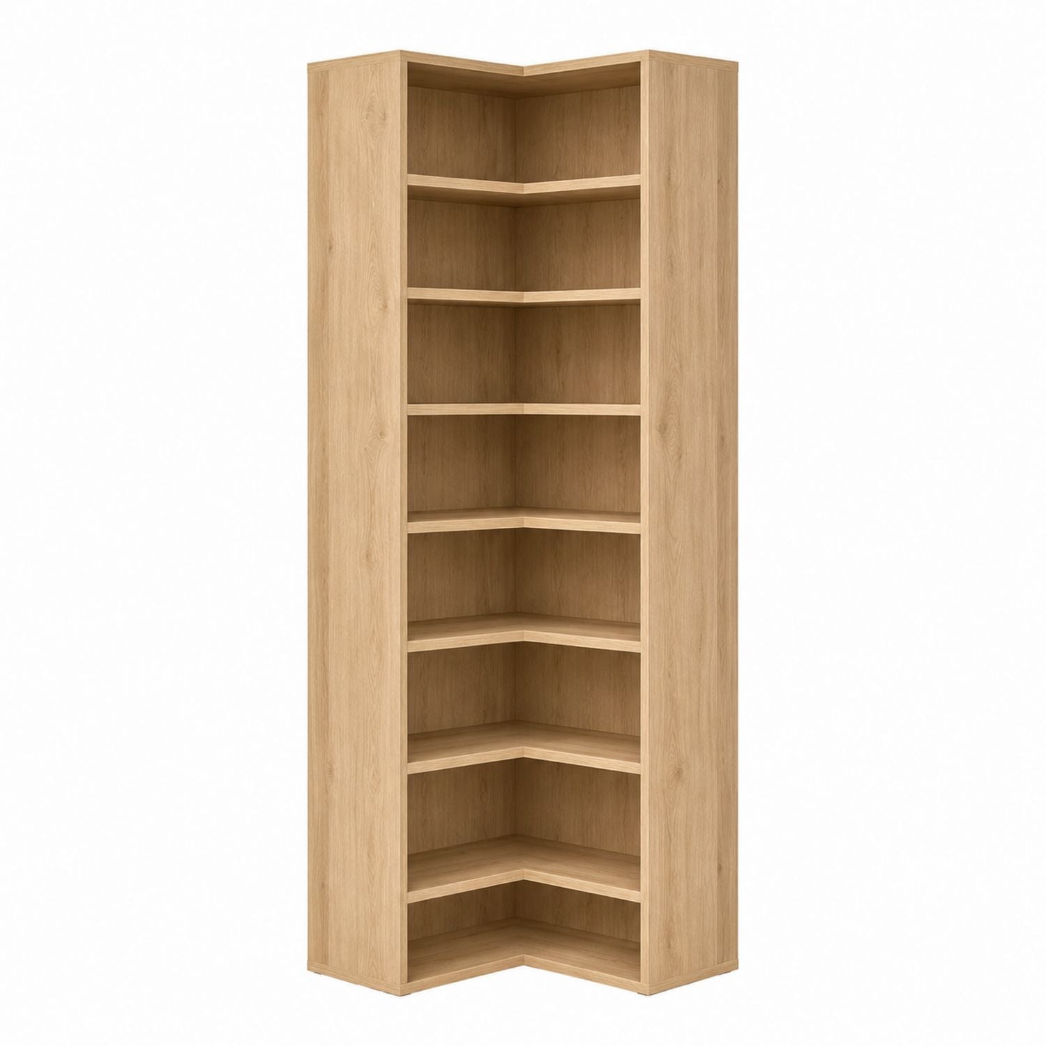 Oak Veneer L-Shaped Corner Bookshelf 6-Tier