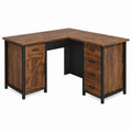 L-Shaped Desk with Storage Cabinet and Drawers Rustic Wood Steel Frame 150x120x75 cm
