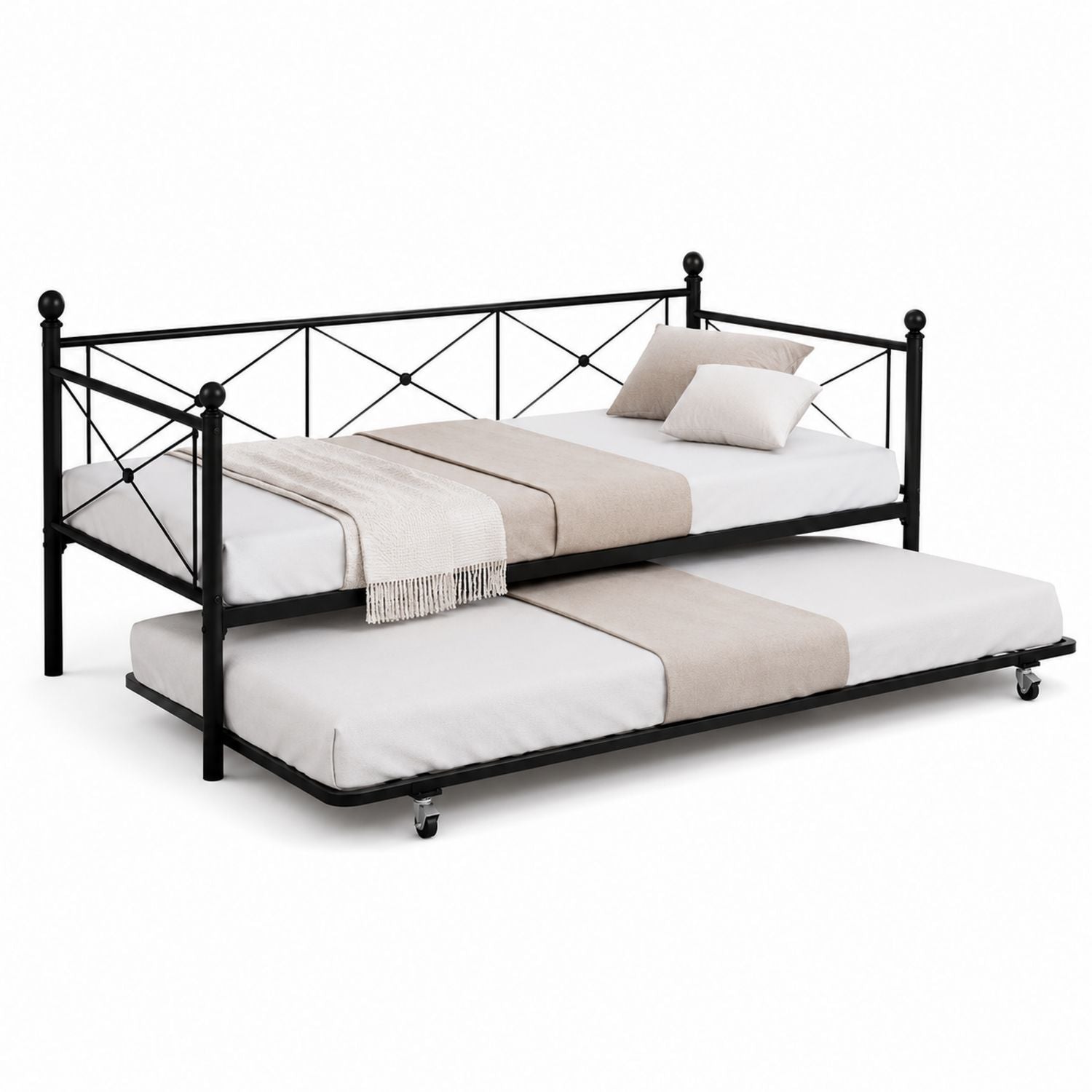 Black Metal Twin Daybed with Trundle