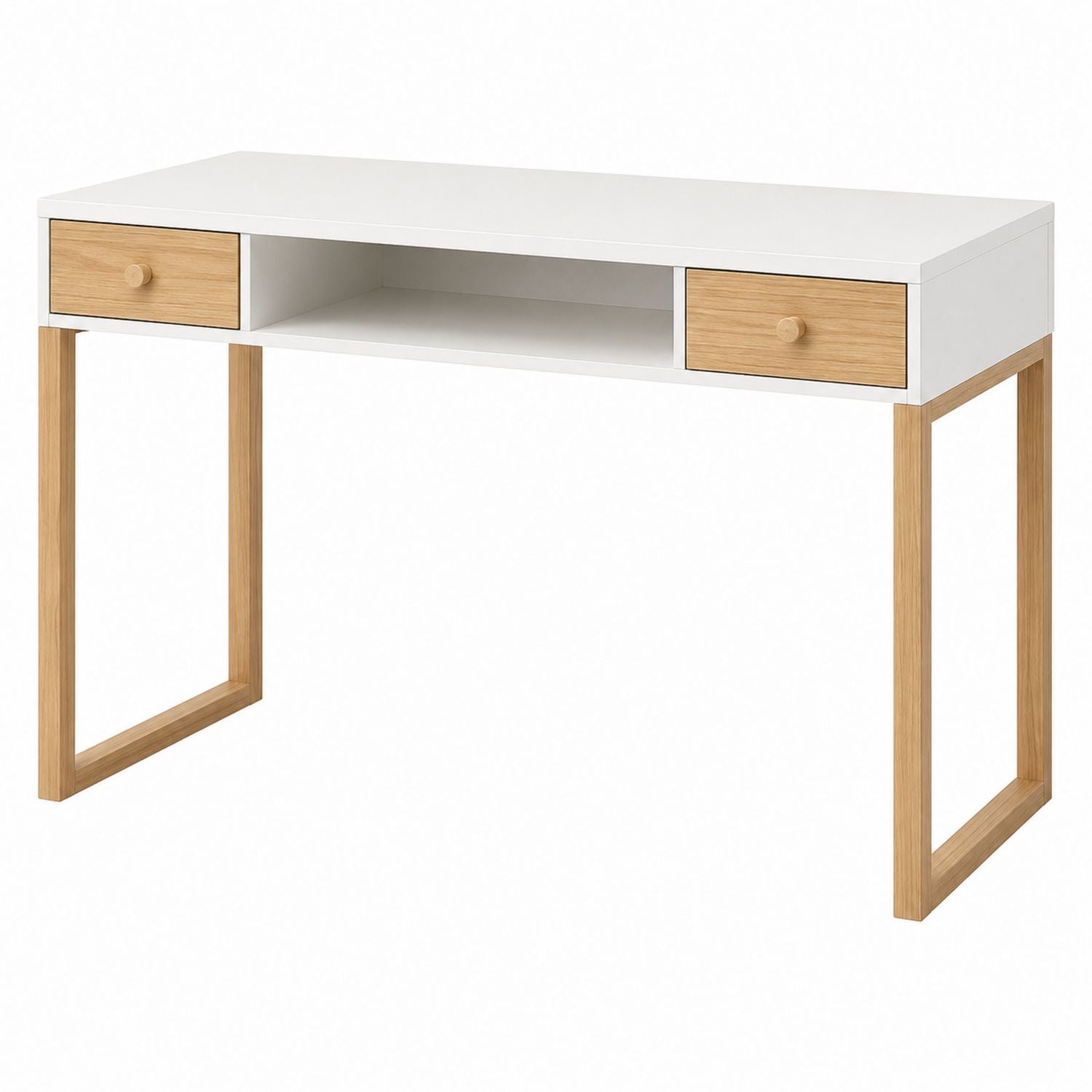 White Desk with Oak Legs and Drawers 120cm
