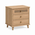 Oak Wood 3-Drawer Nightstand with Cane Accent